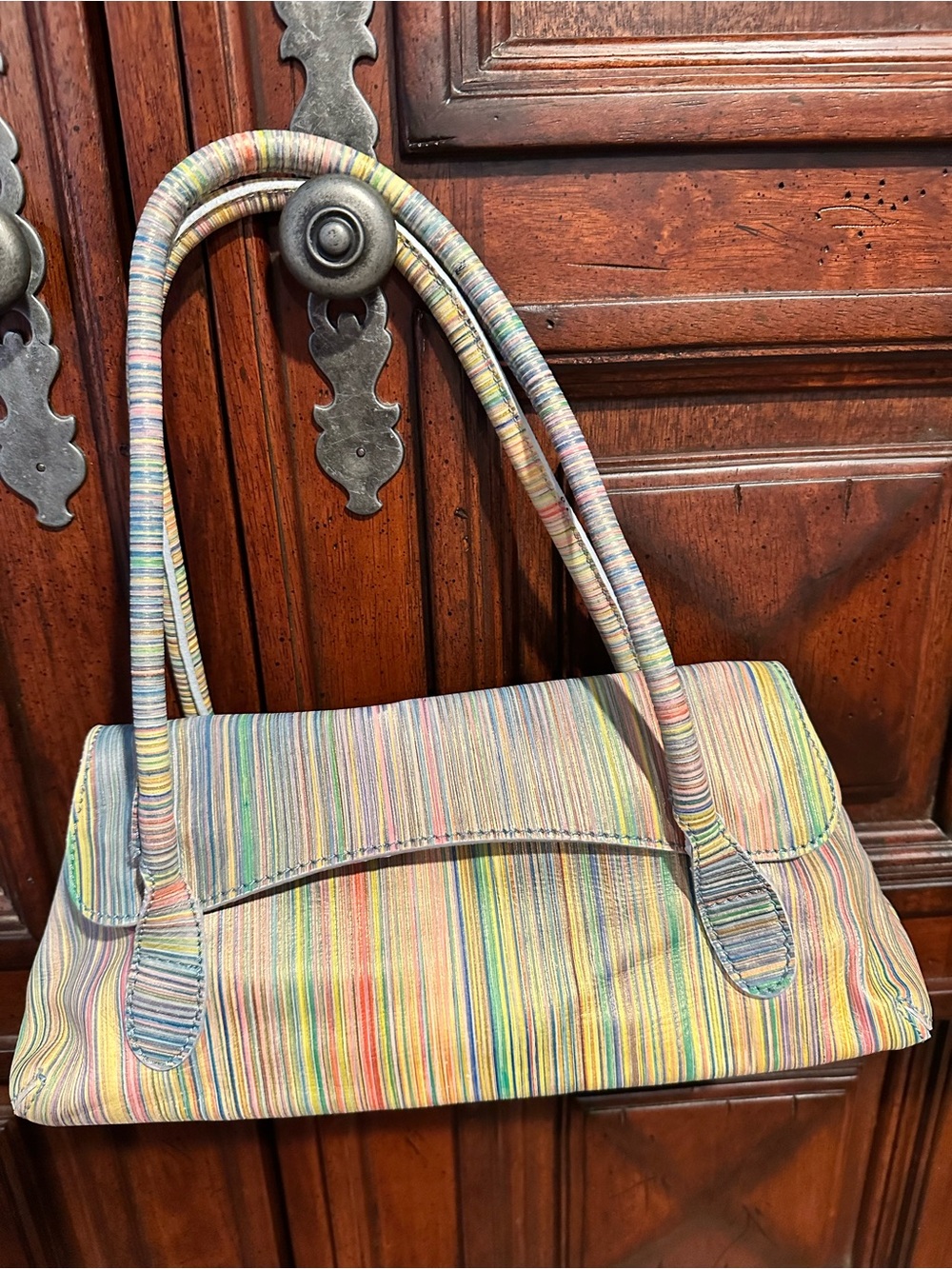 Maurizio Taiuti Made in Italy Genuine Leather Multicolor Striped Shoulder Bag